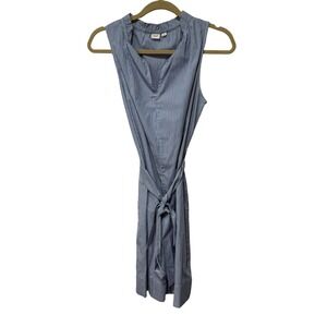 GAP Womens Blue White Striped Sleeveless V-Neck Ruffle Shift Dress Size S Belted